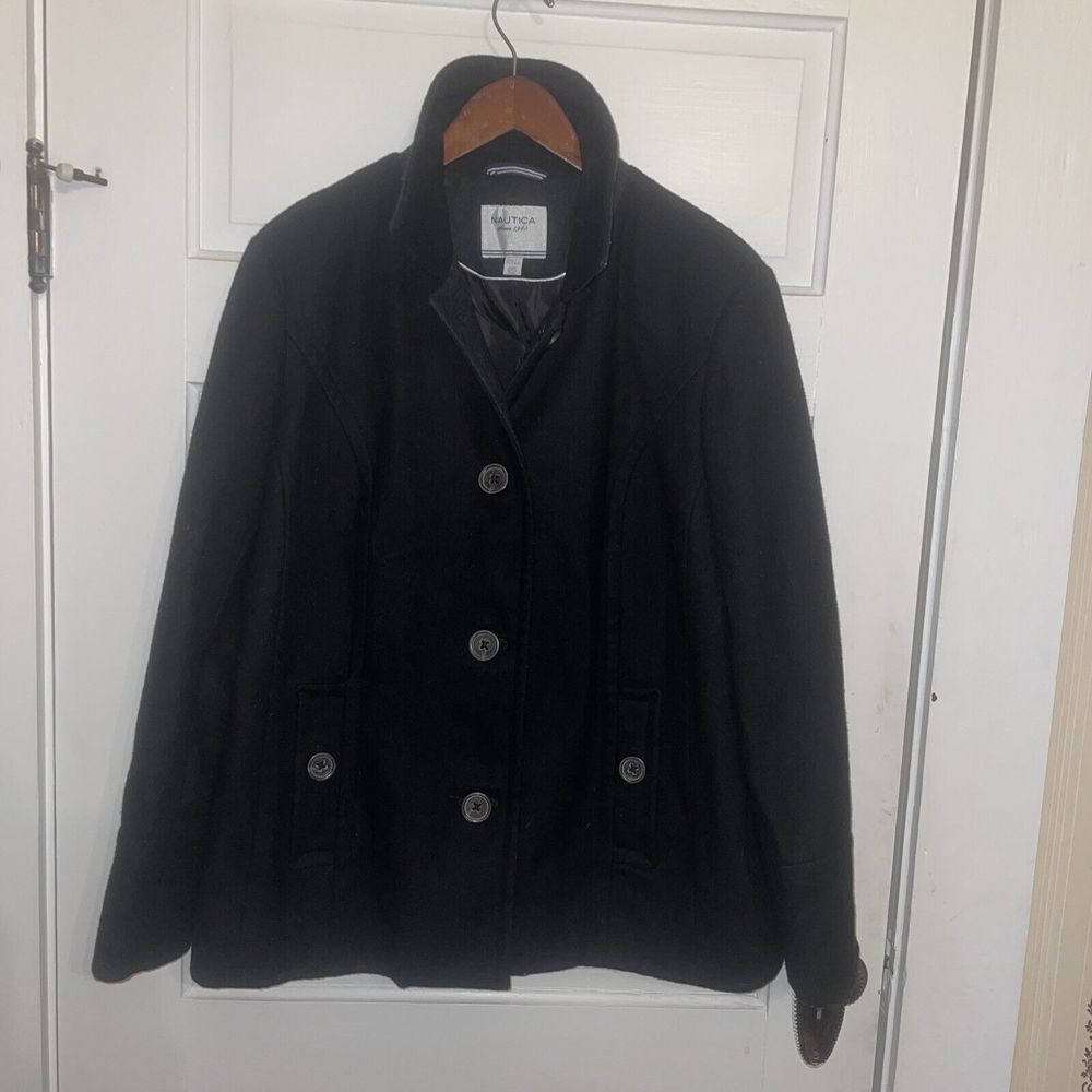 Nautica Black Wool Blend XL Women's Pea coat Warm Winter Dress